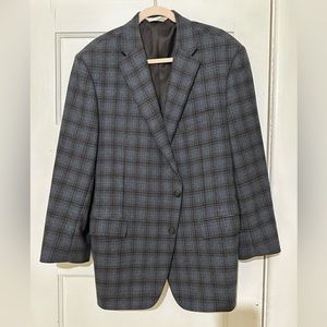 Samuelson navy plaid blazer. Size 46R. EUC worn a about 10x
